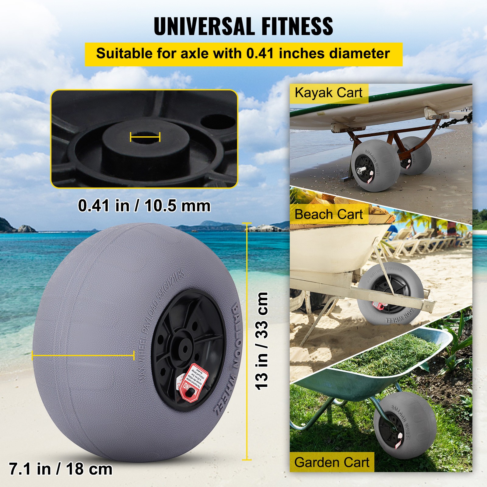 Beach Cart Replacement Wheels 13″ Big Balloon Tires Axle and Hardware Included