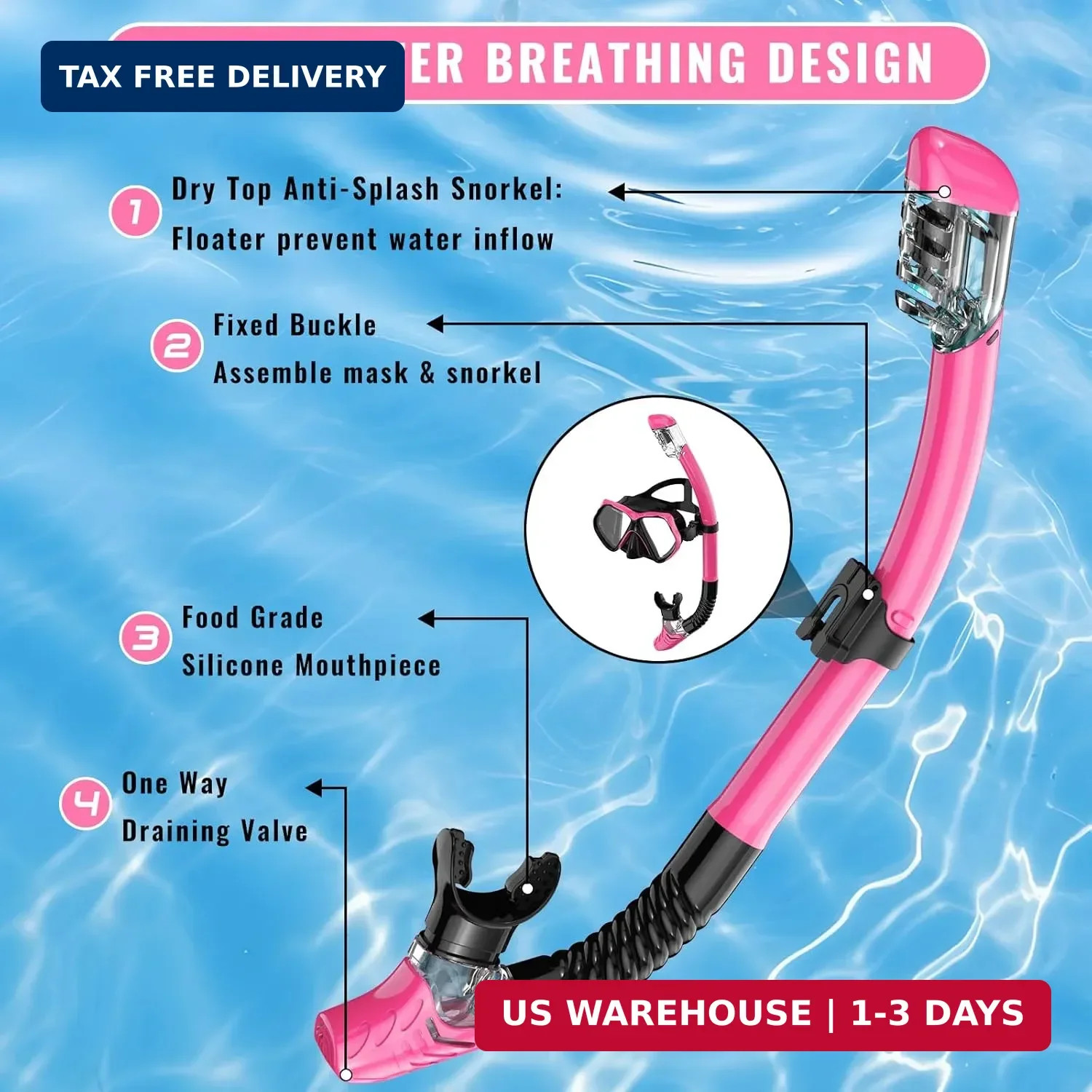 Adult Snorkeling Gear Set Dry Top Mask Anti Fog Goggles HD Tempered Glass Travel