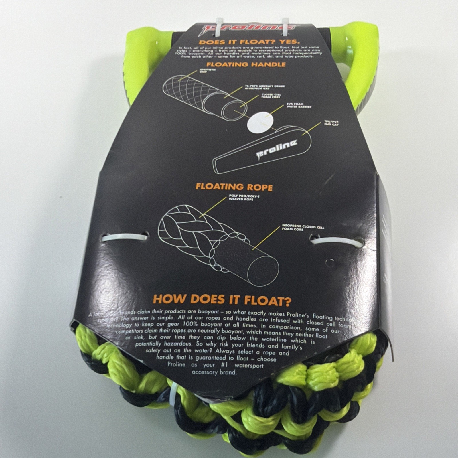 New Proline LG Suede Wake surf Rope Volt Black Yellow 20ft Heavy Handle Boat