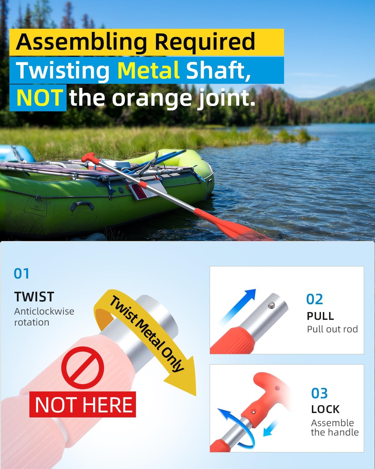 OCEANBROAD Telescoping Emergency Paddle 21”-42”(1-pack), Orange