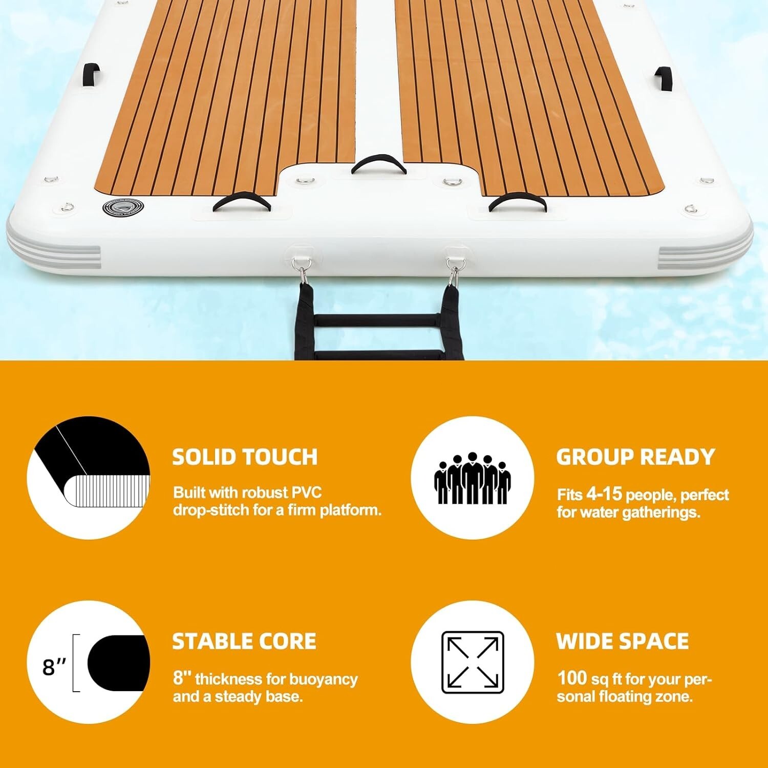 Danrelax 15’x6.5′ Inflatable Dock,Electric Pump for 1-Min Inflate, Fits 15