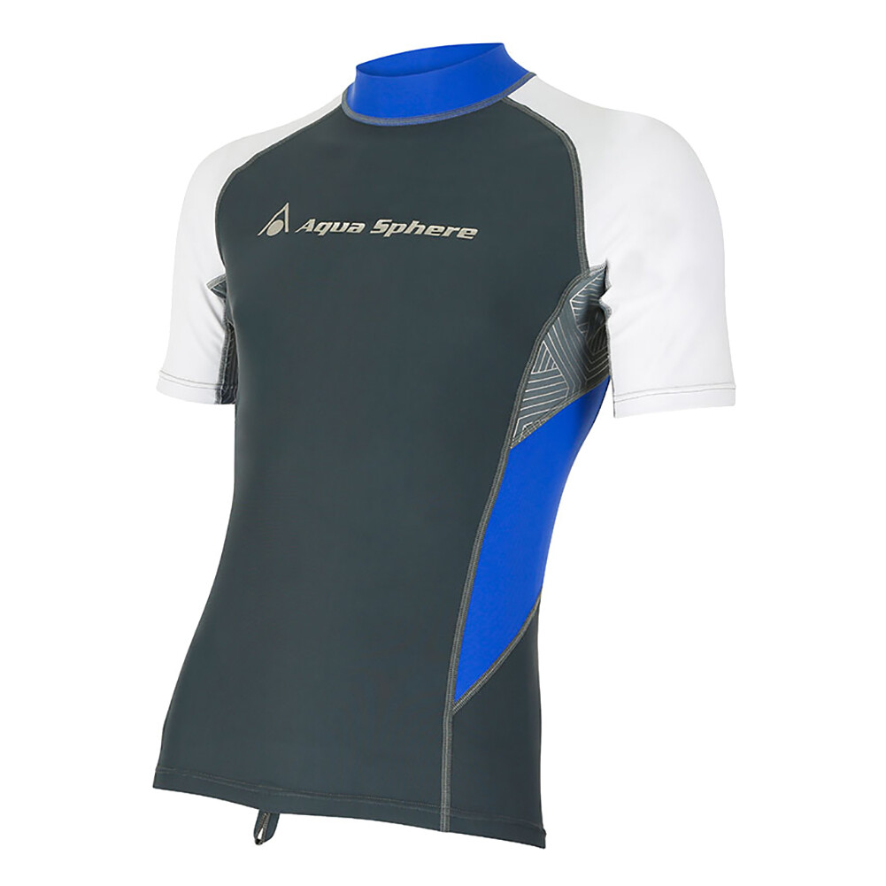 Aqua Sphere Blaze Mens Grey/Blue Short Sleeve Rash Guard Shirt Size Large