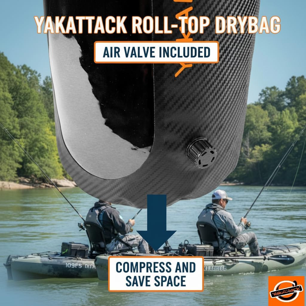 Yakattack 5L Roll-Top Drybag with Air Valve – Black Carbon | Waterproof Marine D