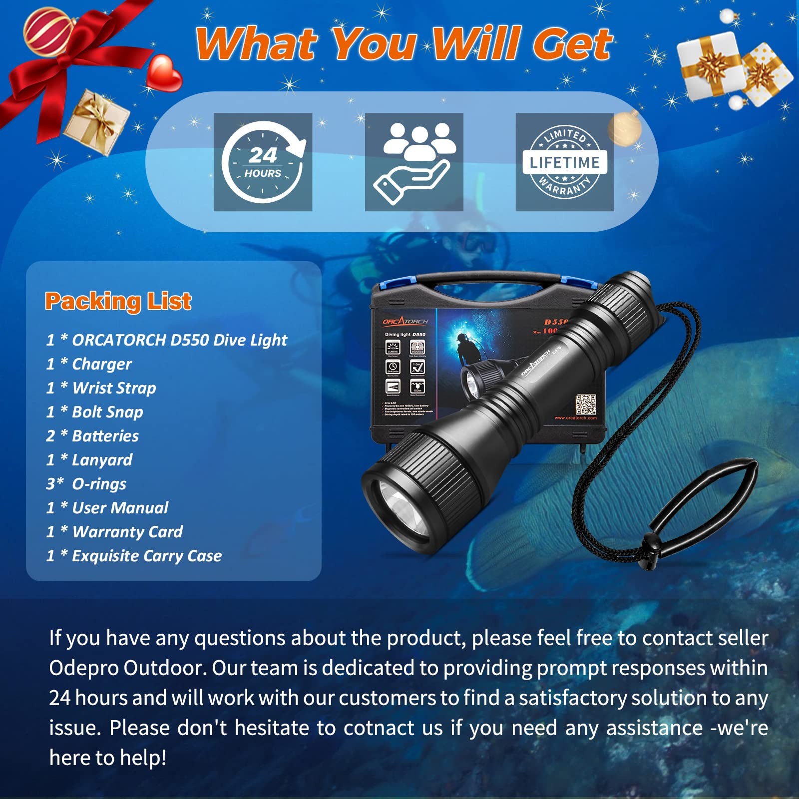 ORCATORCH D550 Scuba Dive Light 1000 Lumens Super Bright Underwater LED Diving F