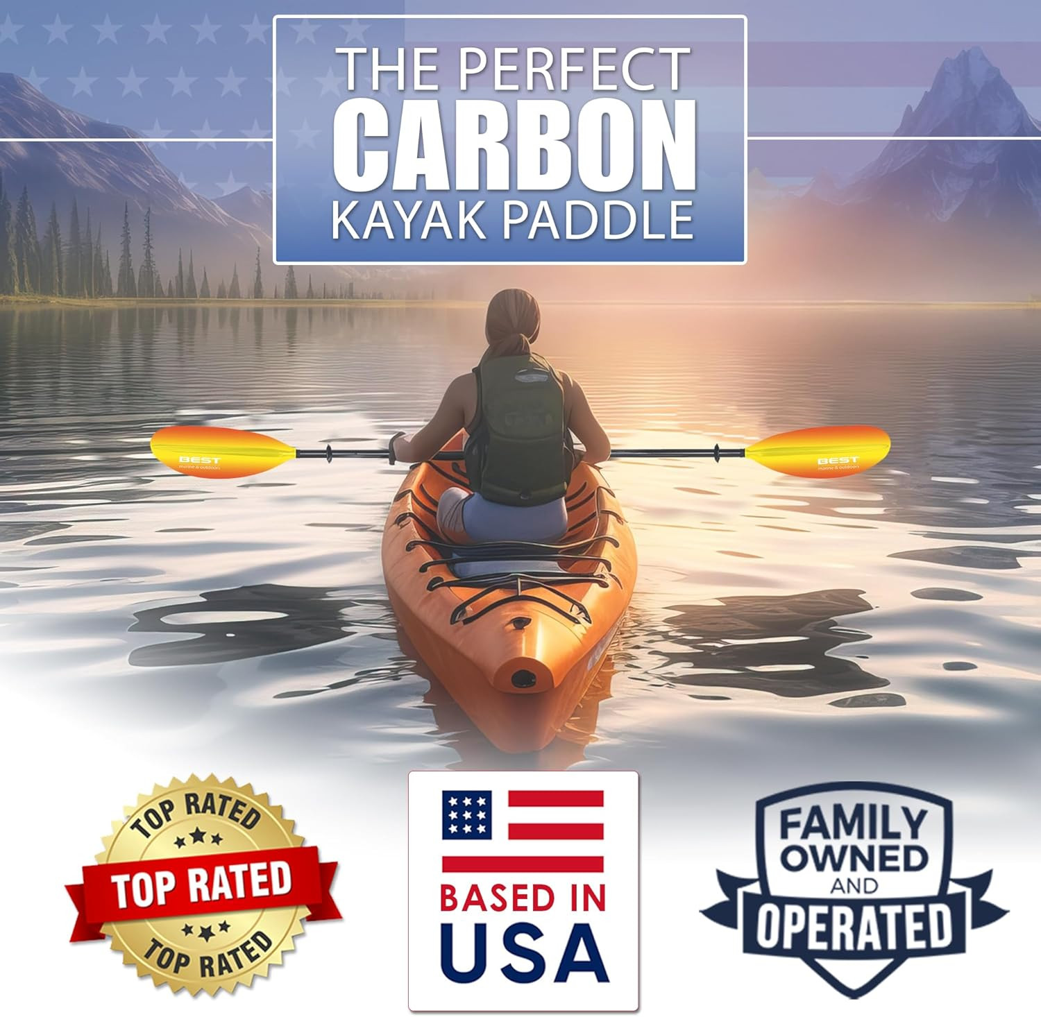 Carbon Fiber Kayak Paddle for Adults – Lightweight 2-Piece Paddle with Fiberglas