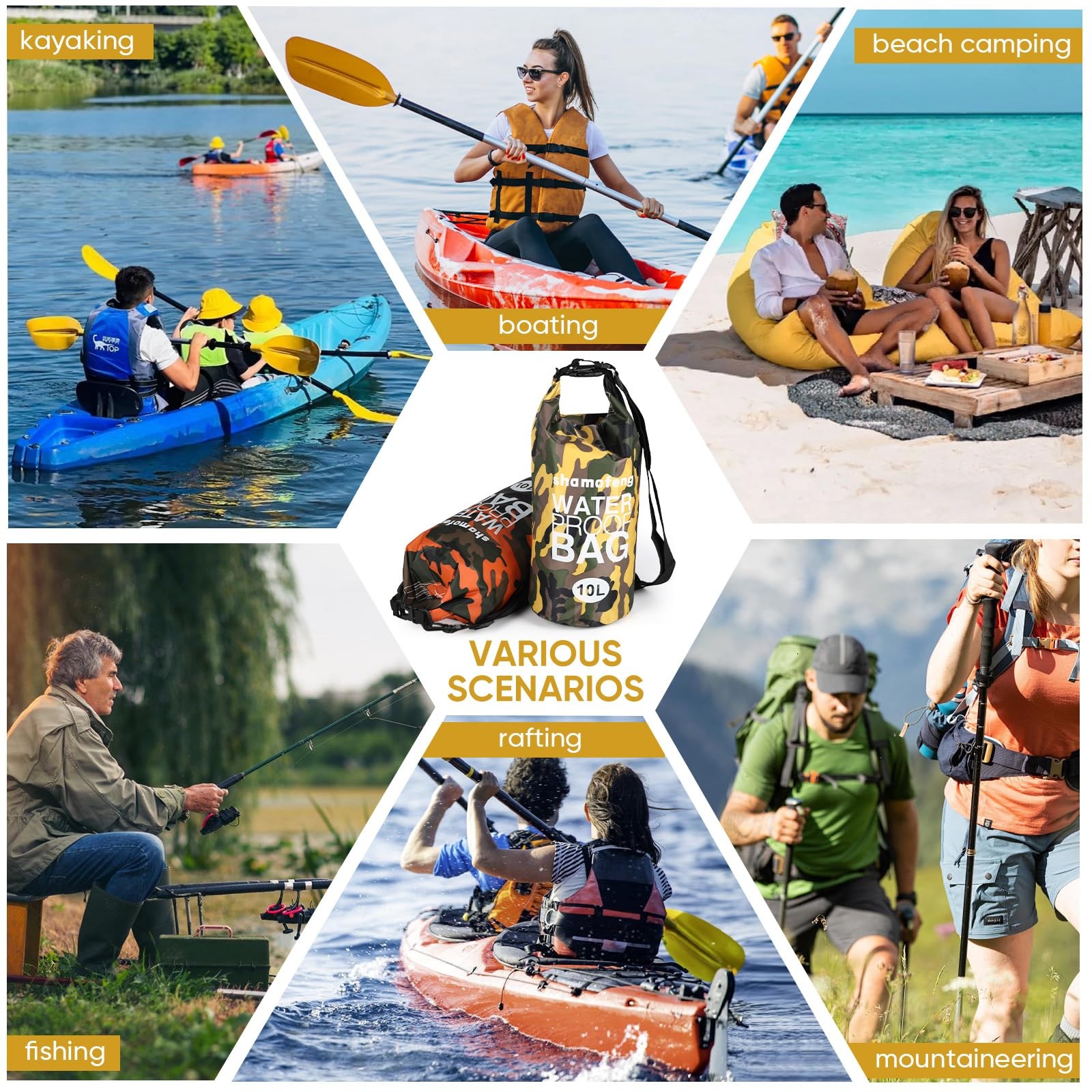 shamofeng Waterproof Dry Bag 5L/10L/15L/20L/30L Roll Top 5L, Yellow