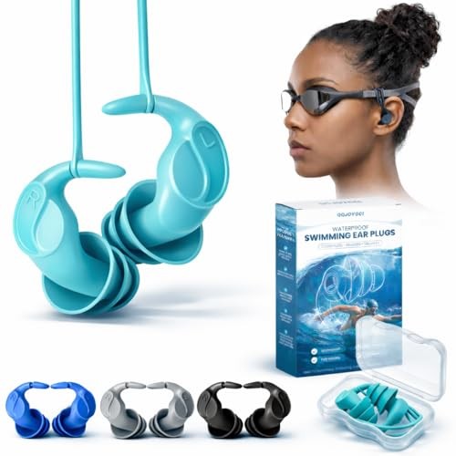 Waterproof Swim Earplugs – 4 Pairs 1 pair (Pack of 4) Blue/Black/Gray/Turquoise