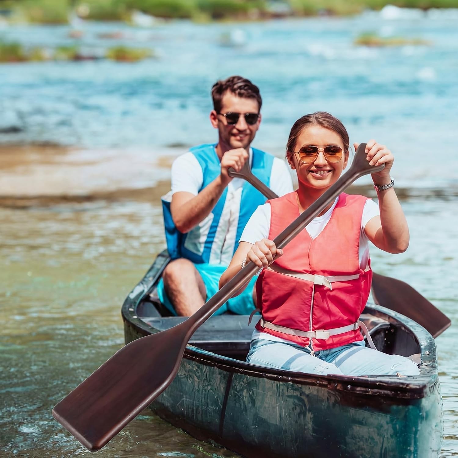 2 Pcs 2.5-4ft Wooden Canoe Oar Paddle, 30-48” Solid Pine Paddle Canoe, for K…