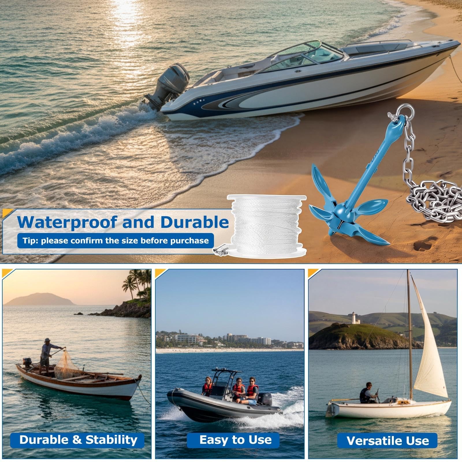 4 Pcs 1.5/3.5 lb Kayak Anchor Kit, Folding Galvanized Paddle Board Anchor wit…