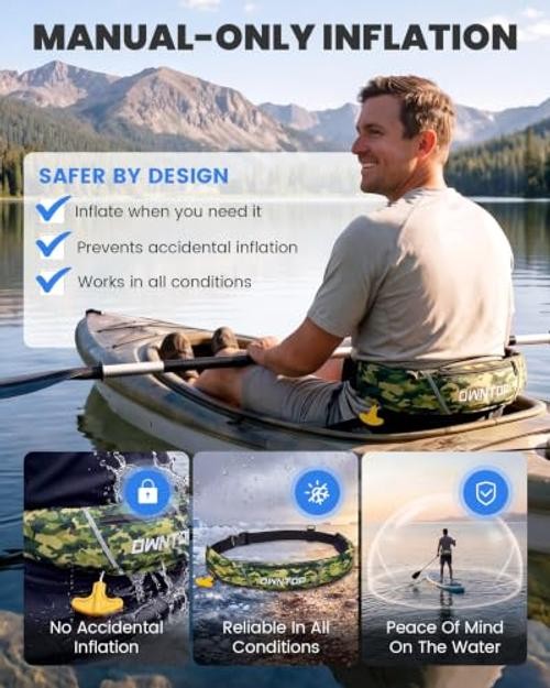 Manual Inflatable Belt Pack, Adults Swim Jacket with One Size Army Green