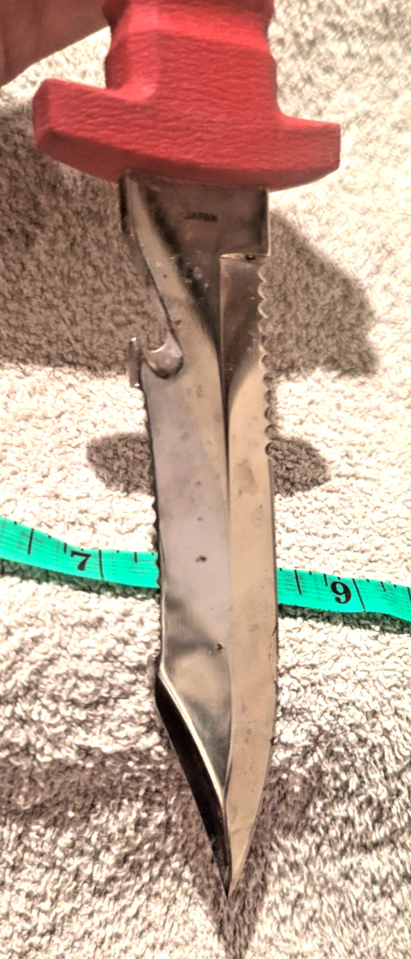 Vintage Dacor Stainless Steel Scuba Diving Knife w/ Rubber Leg Sheath Japan Red