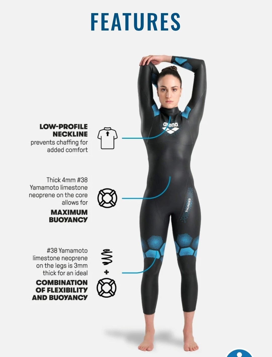 Arena Thunder Womens Open Water Wetsuit for Racing, Surfing, Triathlon – Large
