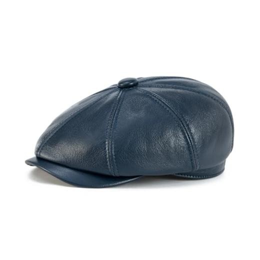 Men Women Genuine Newsboy Leather Cap 8 Panel Gatsby Ivy Hat 7 1/4 Navy