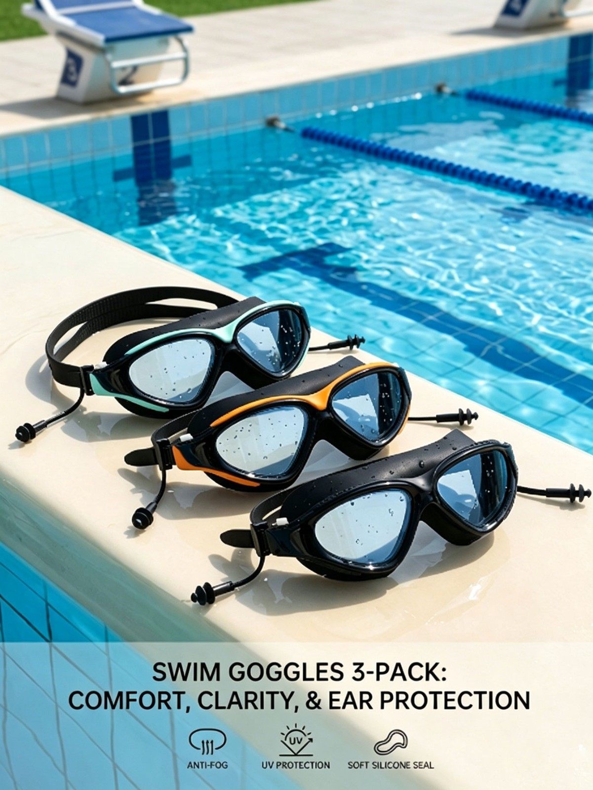 Wide View Clear View Swimming Goggles for Adult, Anti-Fog UV Protection No Leak