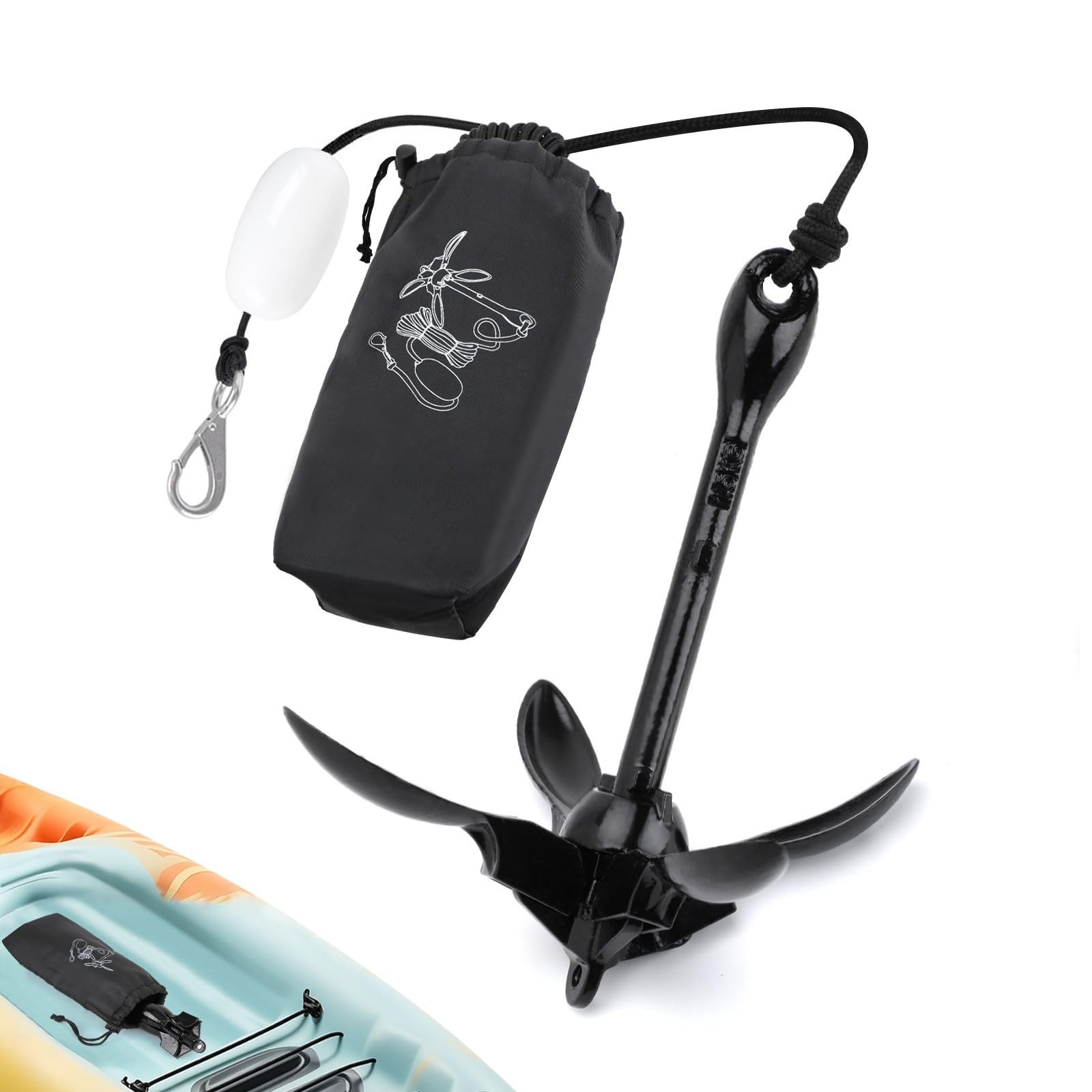 3.5 lb Kayak Anchor Kit with 40 ft Marine Rope for Canoes, SUP & Fishing