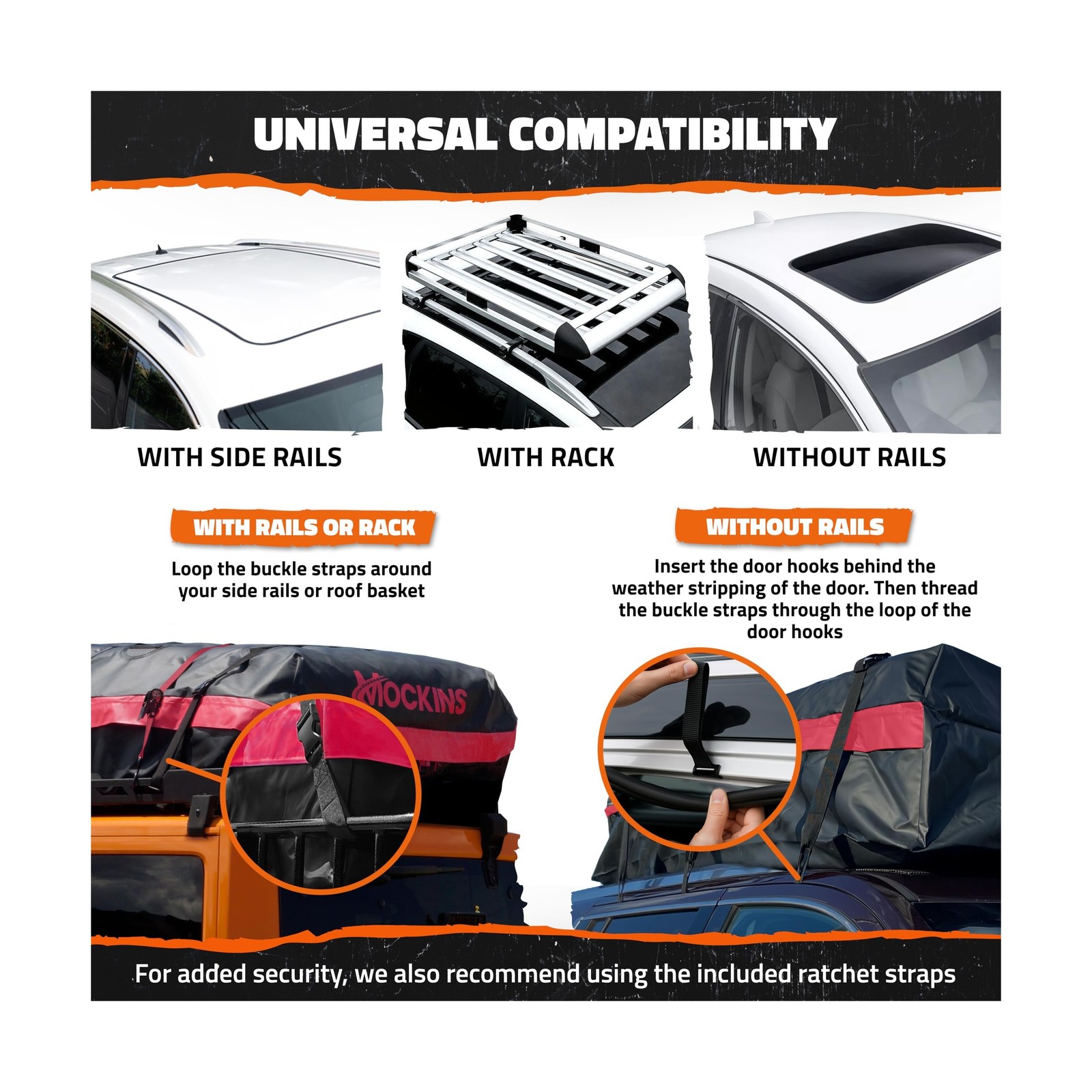 Mockins 45 Cu Ft XL Waterproof Rooftop Cargo Bag 75″x48″x22″ | Car Roof Cargo…