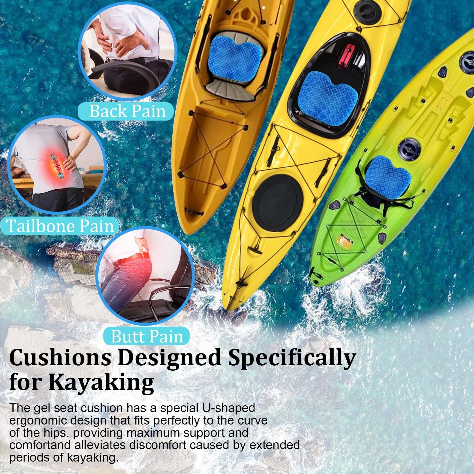AntiSlip Kayak Seat Cushion Waterproof Thicken Gel Boat Kayak Canoe Rowing S…