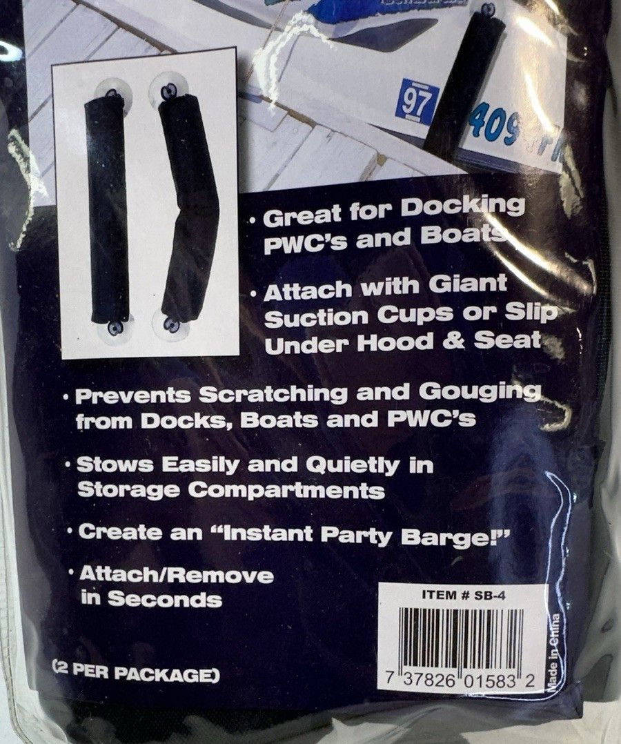 Jet Logic SB-4 Personal Watercraft Bumpers Black Pack of 2 New