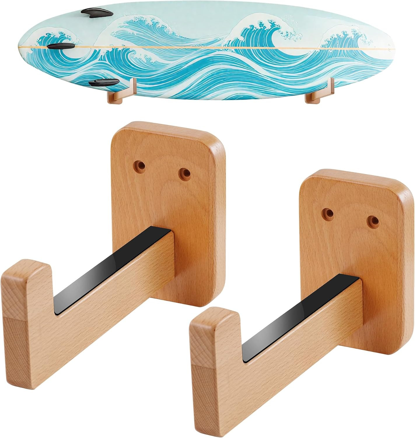 Surfboard Wall Mount – Durable Beech Wood Surfboard Rack for Wall with Non-Slip