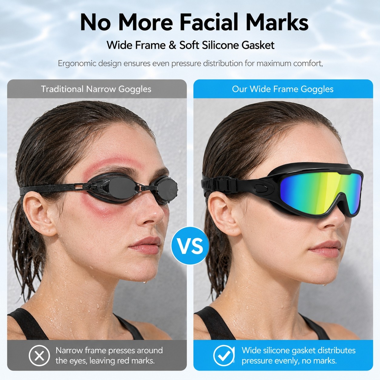 2 Pack Swimming Goggles with Earplugs Anti Fog No Leak Quick Release Men Women