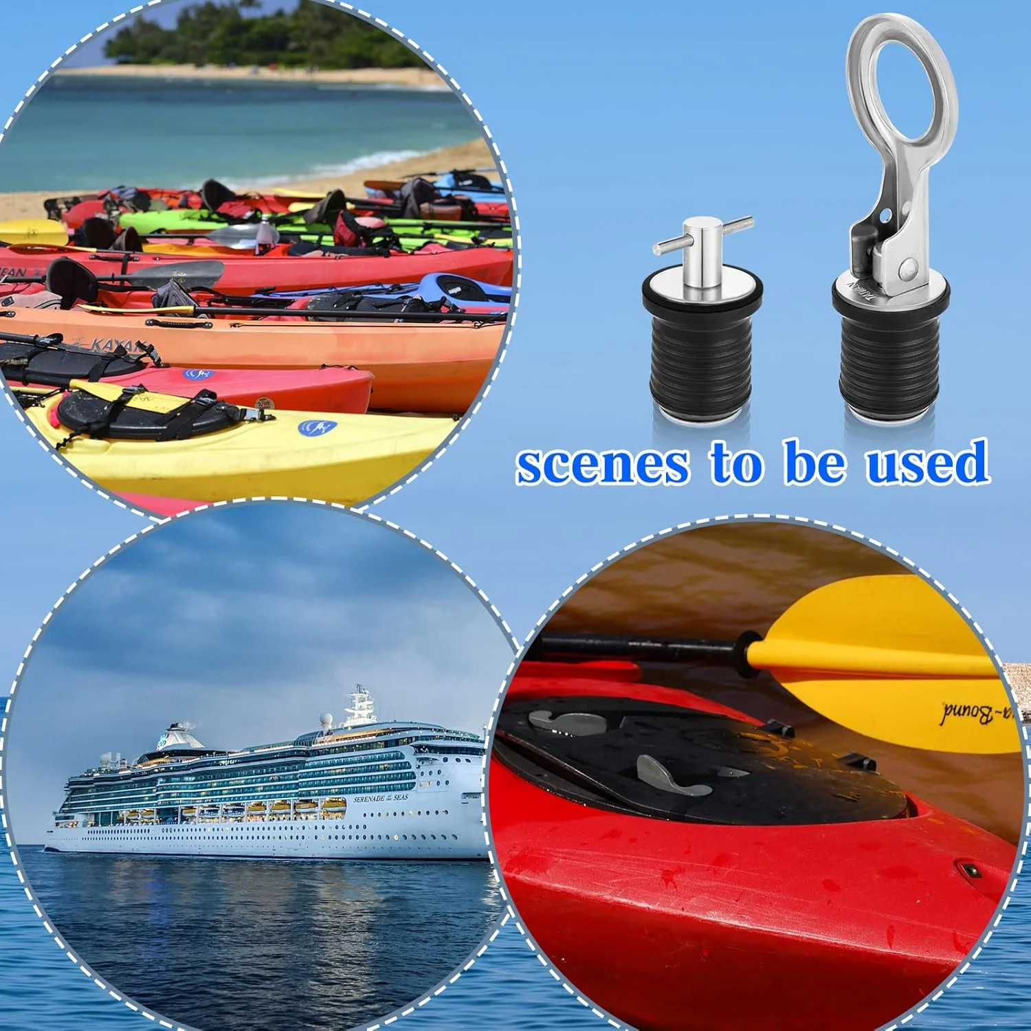 2 Pack Boat Drain Plugs with T Handle and O Handle Snap Rubber Jon Boat Plug for