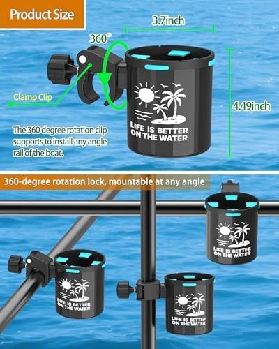 Clamp On Kayak Cup Holder, Adjustable & Tool – Free Installation, Ideal for K…