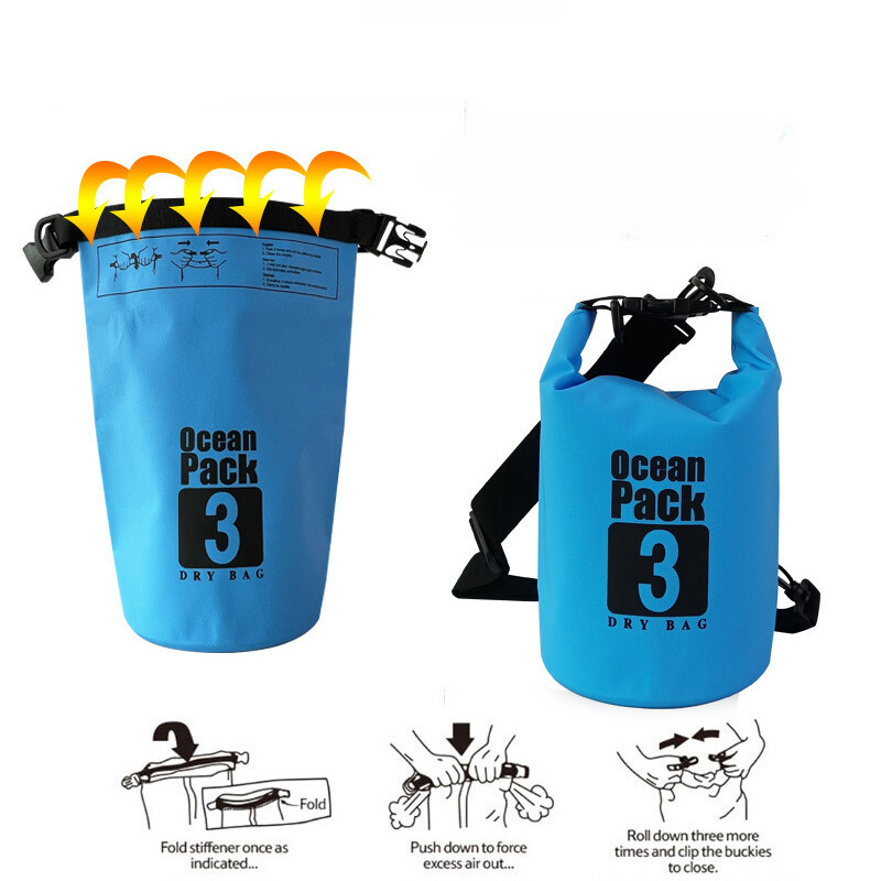 Outdoor waterproof dry bag 2L 3L 5L 10L 20L PVC for swimming hiking beach diving
