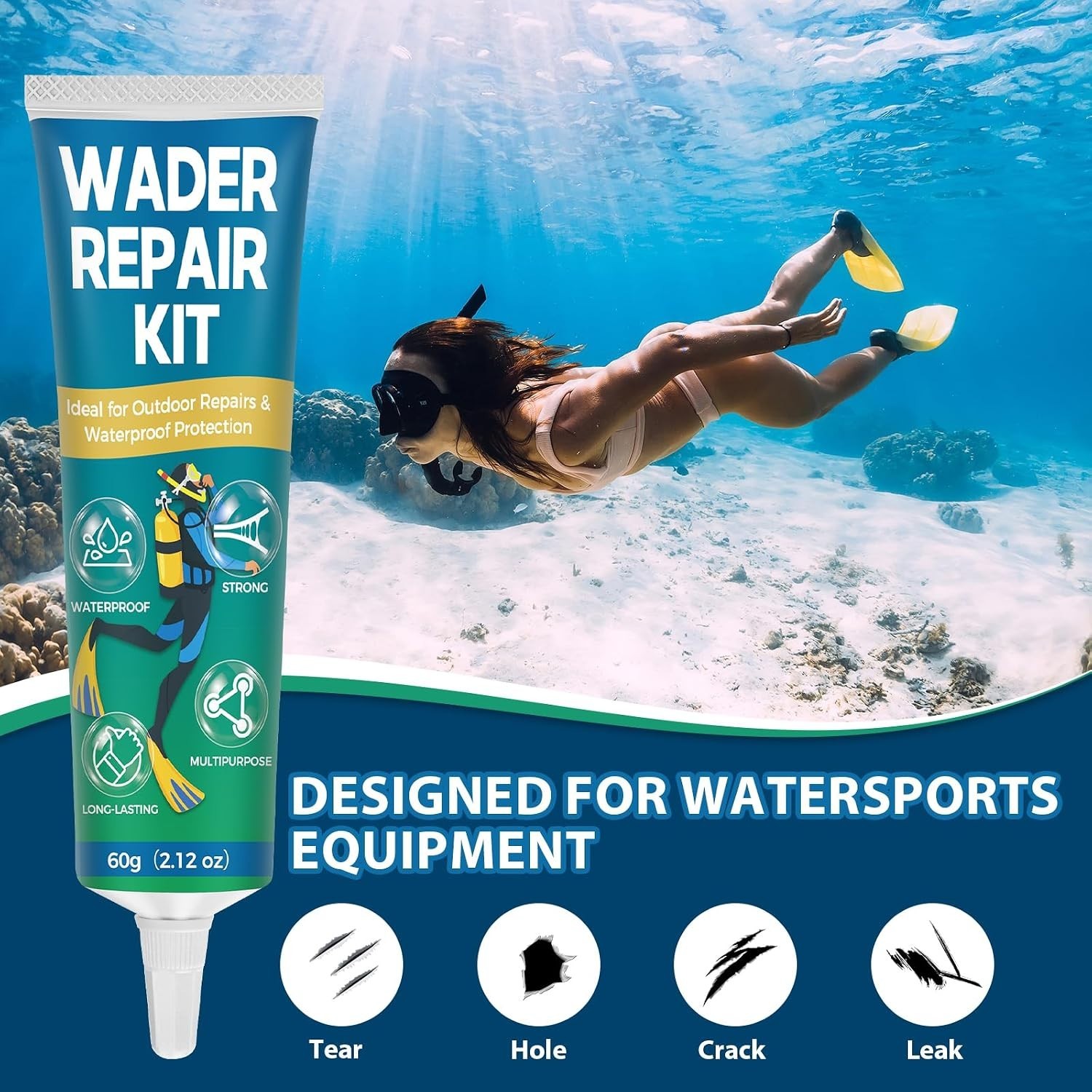 Wetsuit Repair Kit, Wader Patch Kit, Flexible Wader Repair Glue, Durable Wate…