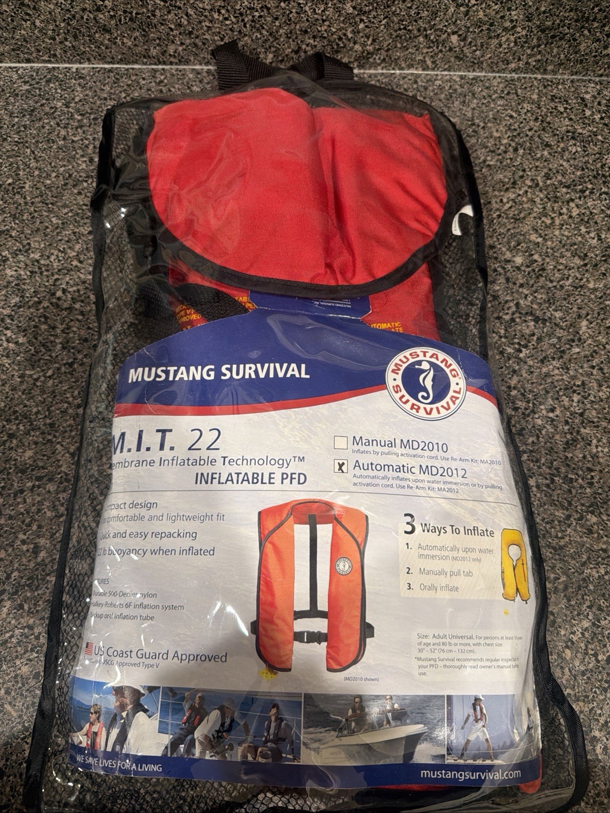 NWT Red Mustang Survival AUTOMATIC MD2010 M.I.T. 22 Inflatable PFD