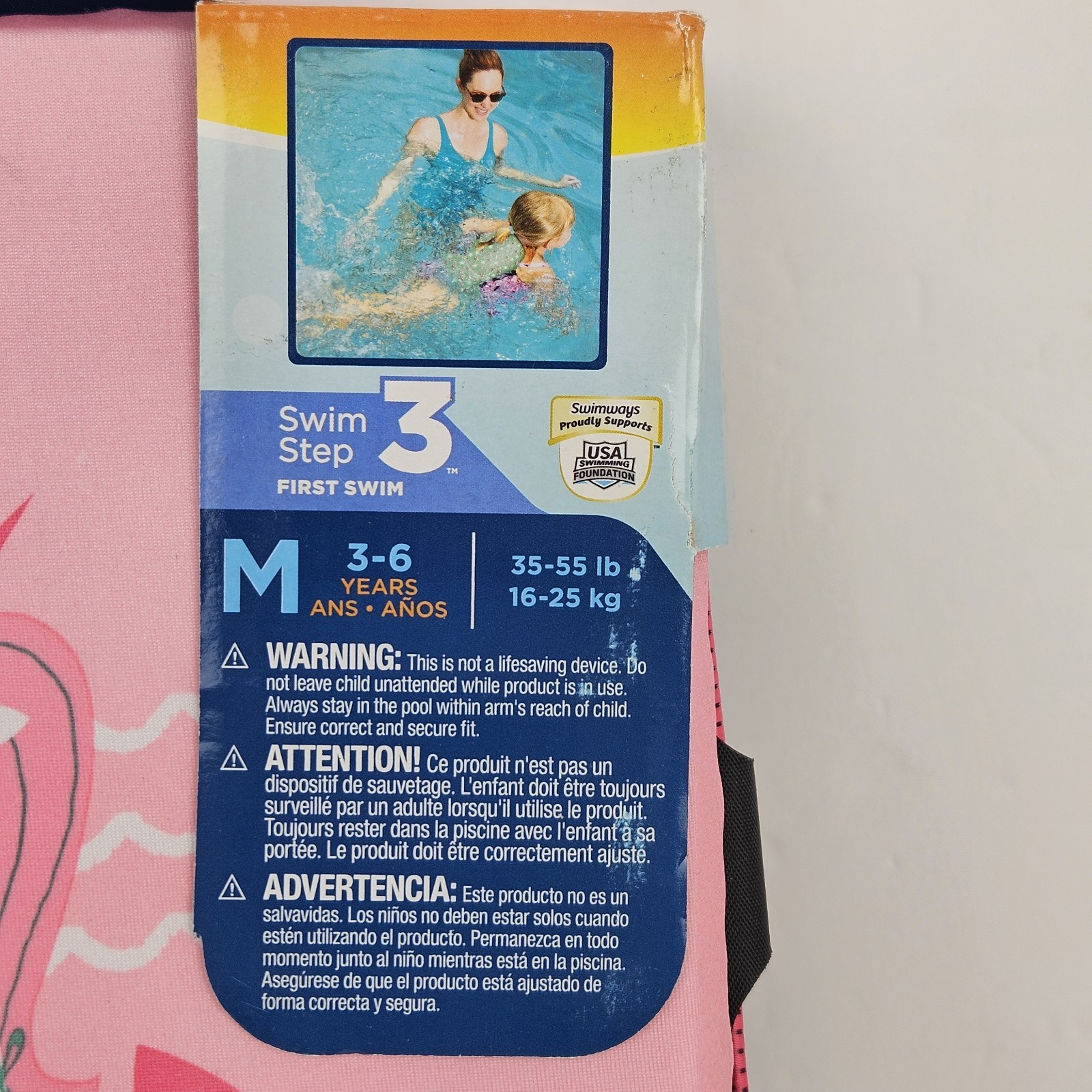 SwimWays Power Swimr Training Aid Swim Step 3 Medium 3-6 years 35-55 LB Pink New