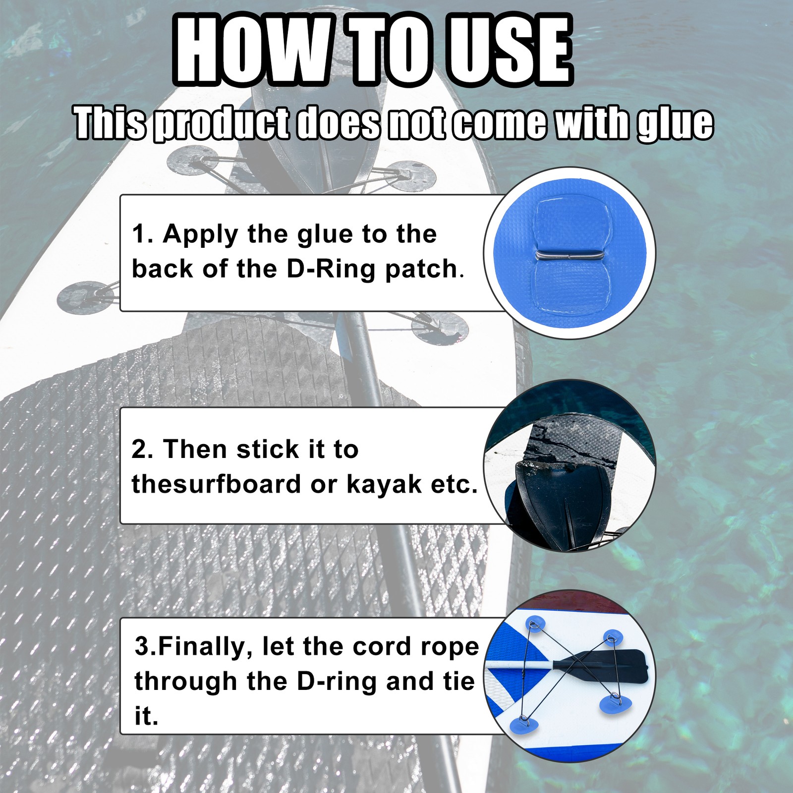 6pcs 6cm Blue D Ring Patch PVC Stainless Steel Round Shape Pad for Surfboard
