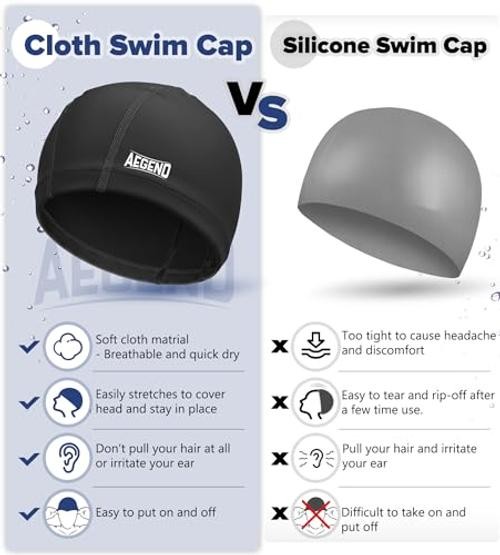 Fabric Swim Cap, Silicone Waterproof Layer – Breathable Medium 1 Pack-Black