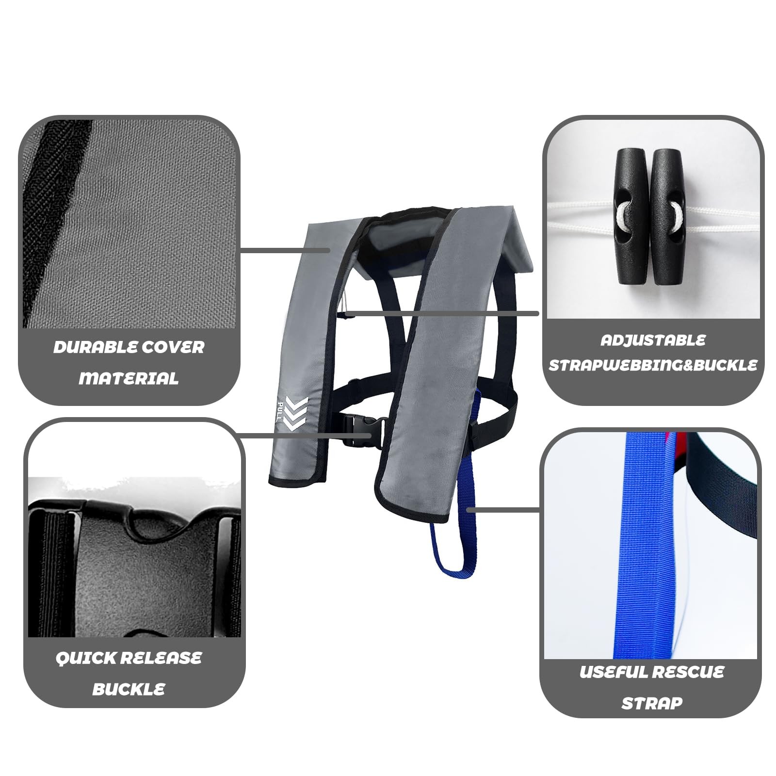 Inflatable Life Jacket Supports up to 330 lbs |Life Vest for Adults|PFD Low P…