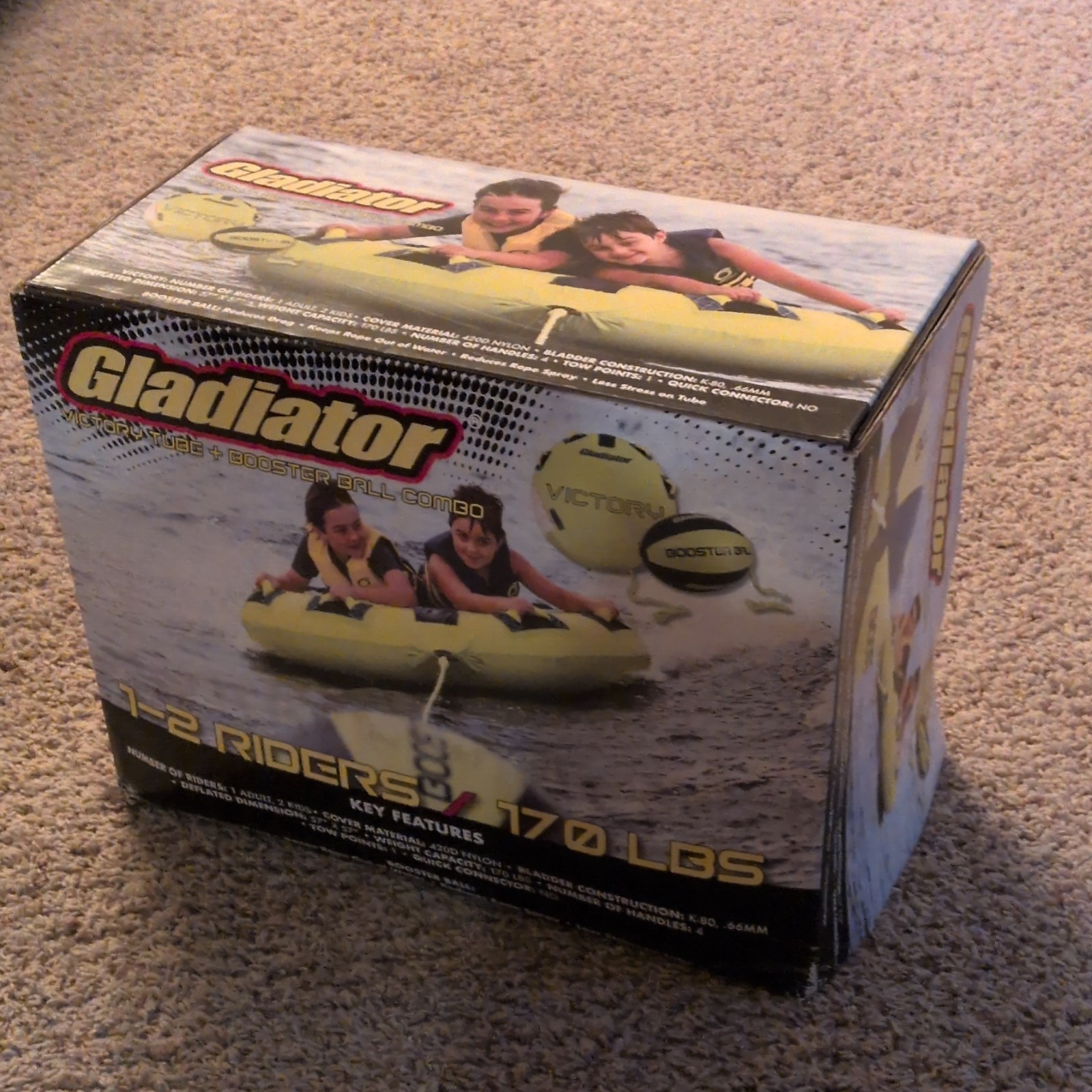 Gladiator Victory Water Tube + Booster Ball Combo Towable 1-2 Riders 420D Nylon