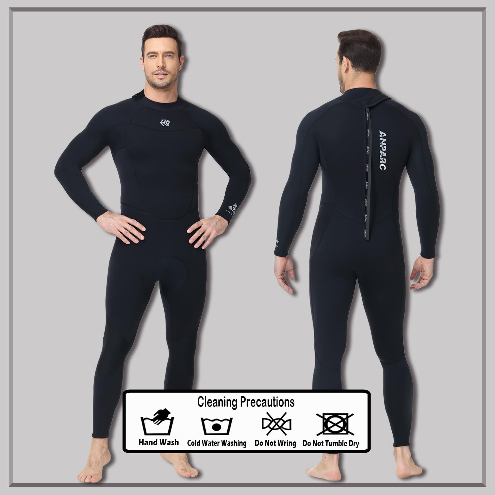 Anparc Mens 3Mm Neoprene Full Wetsuit Black Water Repellent Mesh Skin Front