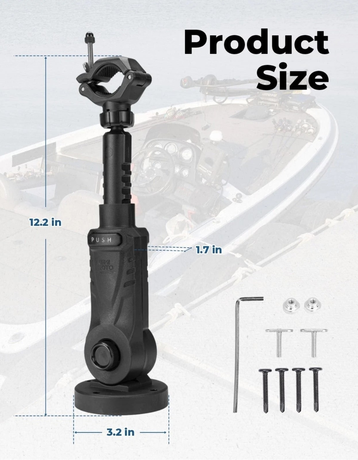 KEMIMOTO Trolling Motor Stabilizer, Adjustable Mount Black