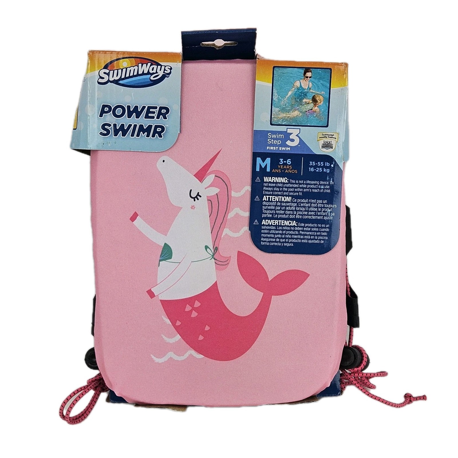 SwimWays Power Swimr Training Aid Swim Step 3 Medium 3-6 years 35-55 LB Pink New