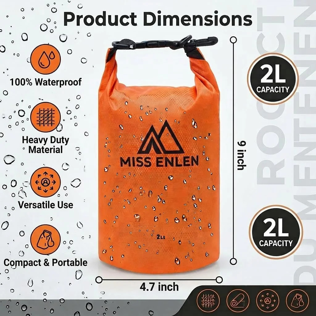Waterproof Dry Bag 500D PVC Roll Top Dry Sack with 3 Carrying Ways, Lightweight