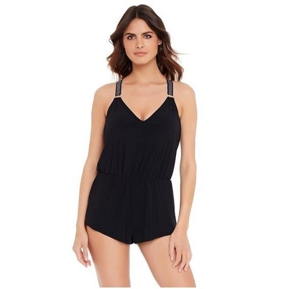 MagicSuit Womens Size 8 Black Star Studded Gabby Racerback 1 Piece Swimsuit NWT