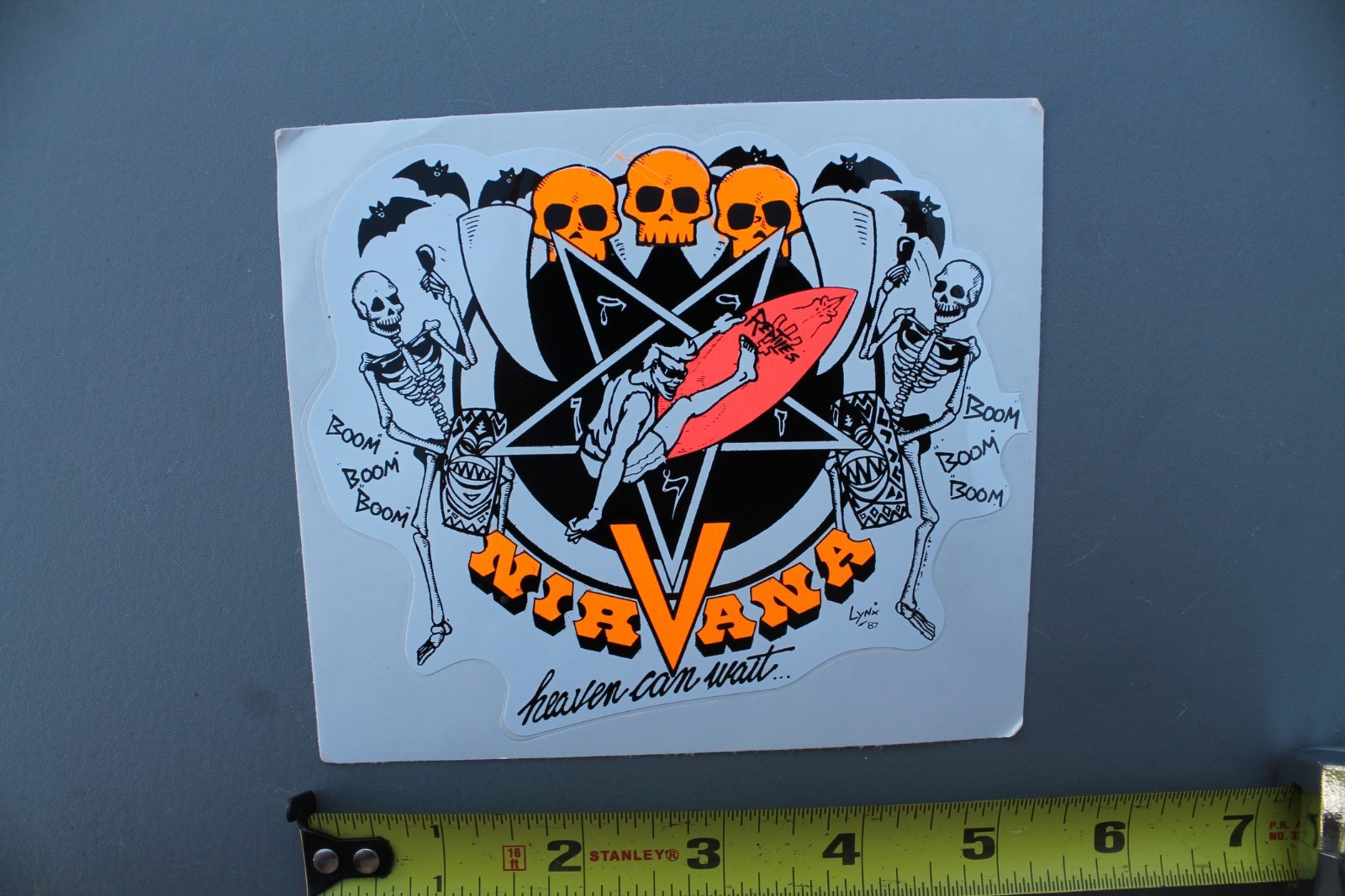 Nirvana Surfboards Neon Orange 80’s Pentagram Skulls V4A Vintage Surfing STICKER