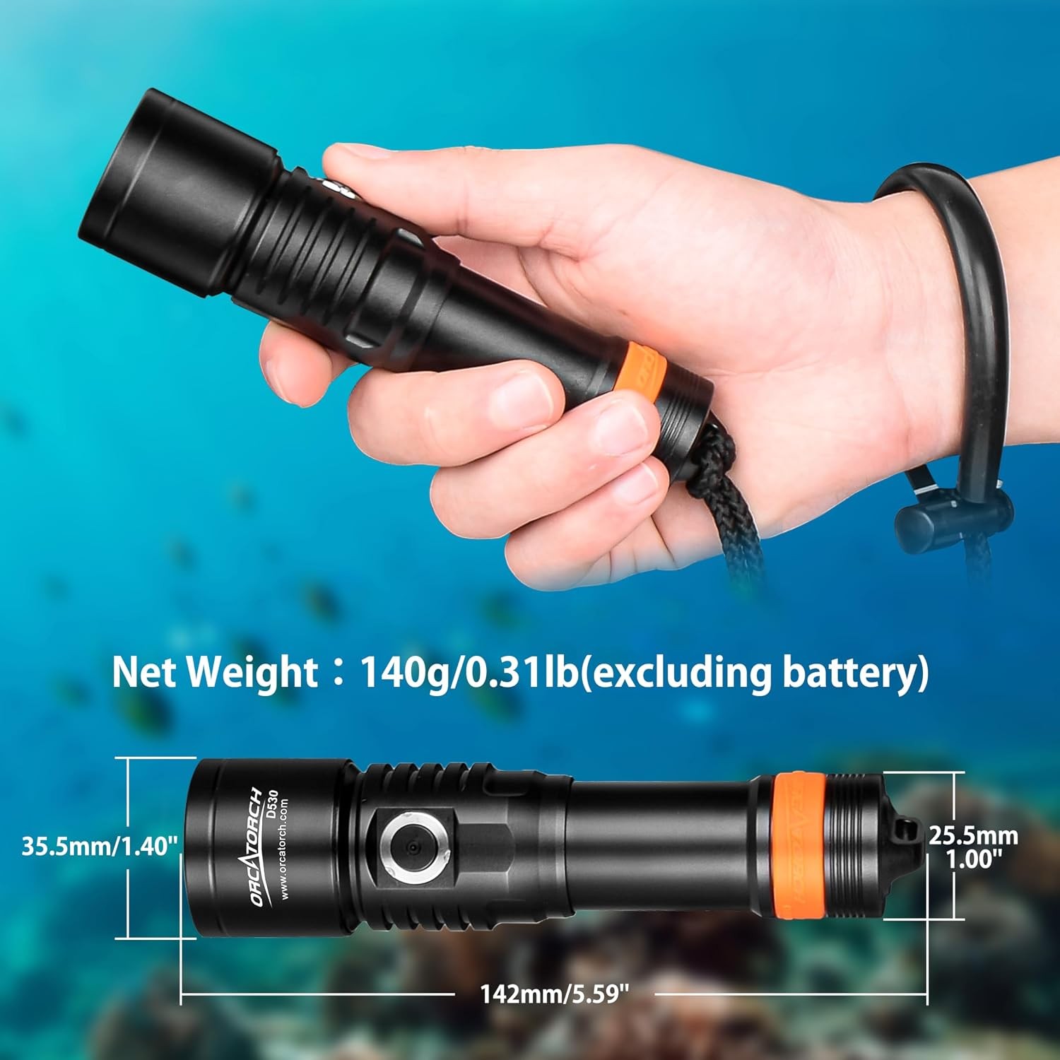 D530 Dive Light 1500 Lumens SOS Signal Scuba Diving Flashlight, 7° Super Focus B