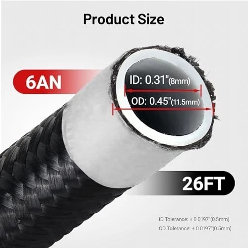 6AN PTFE Fuel Line Kit,E85 Nylon Braided Fuel Hose 26FT PTFE LS Swap 26.0 Feet