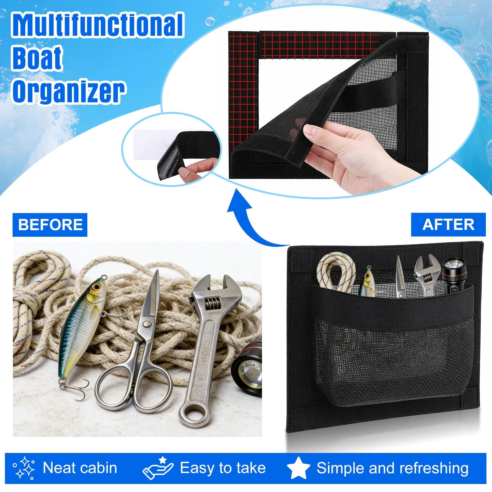 3 Piece Boat Organizer Set 2 Mesh Storage Bags 1 Boat Cup Holder Multifunctio…