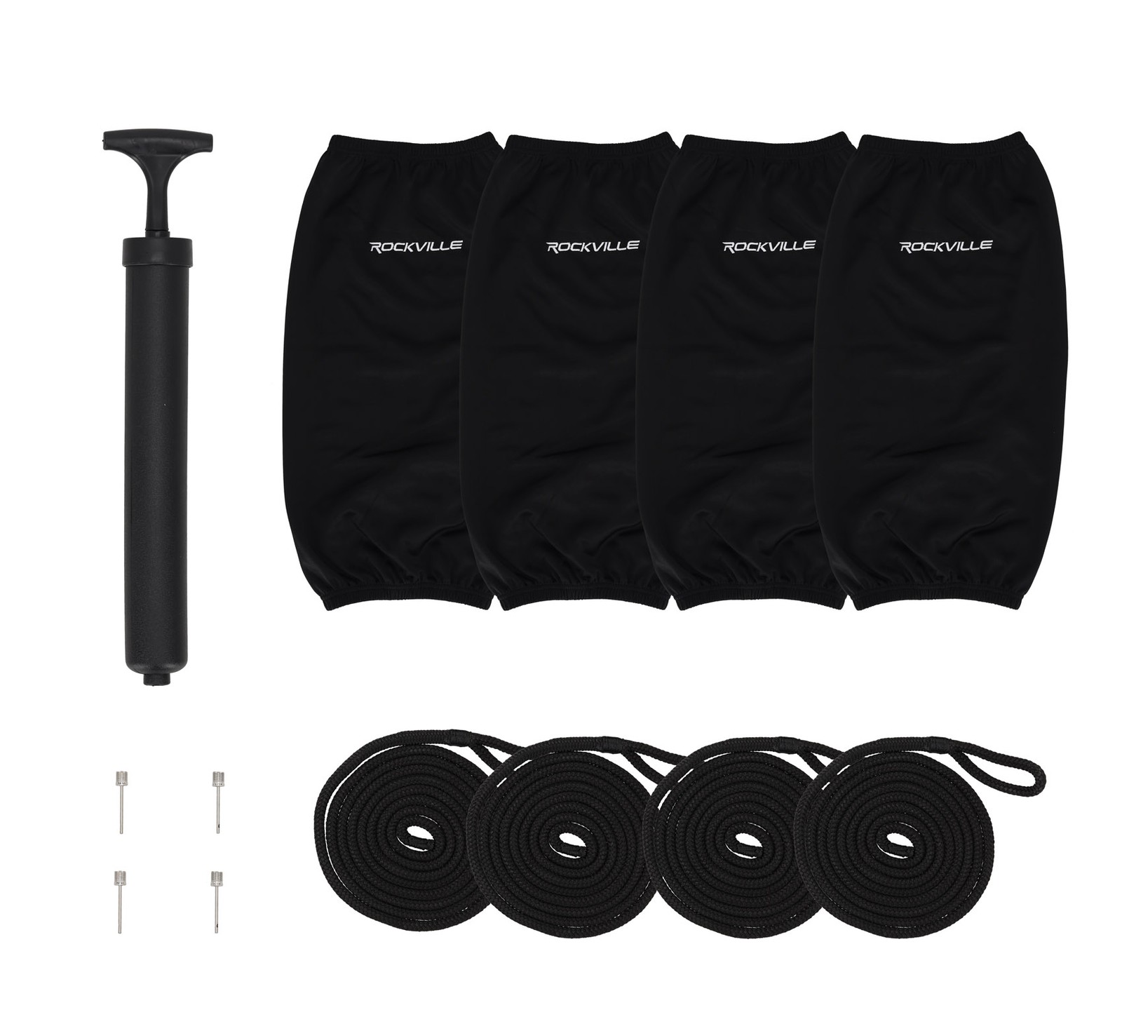 Rockville FEN410-BLACK Boat Fender Package 4 Bumpers 10″x30″, 4 Covers, 4 Lines