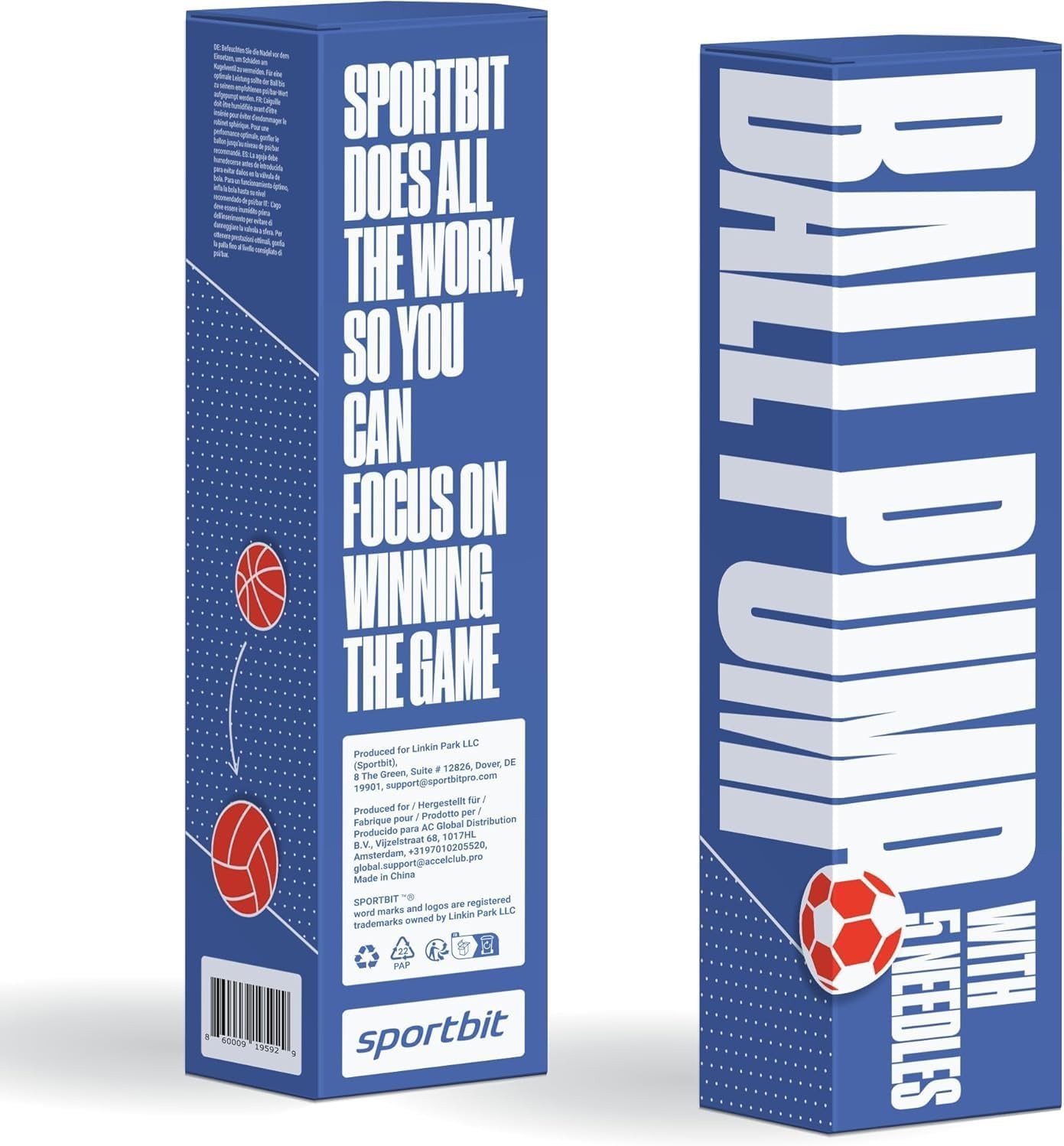 SPORTBIT Ball Pump for Sports Balls – Push & Pull Inflating System – Black