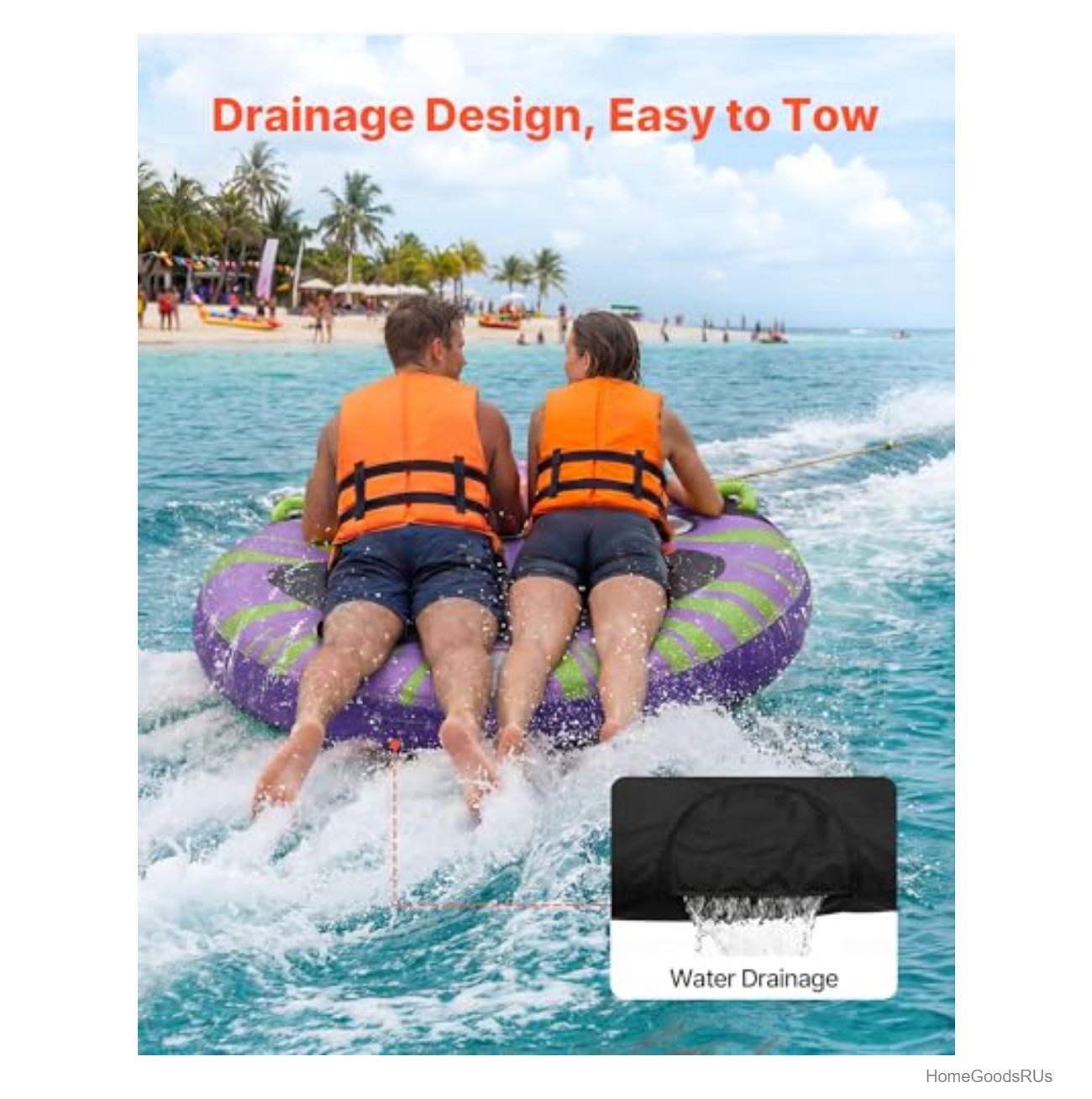 Towable Tube 2 Person 340 Lbs Capacity Inflatable Boat Towable With Nylon Cover