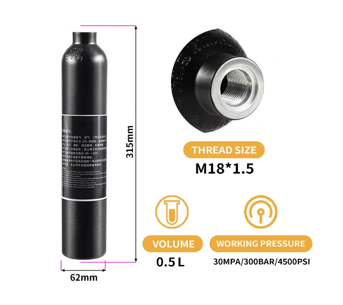 4500PSI Aluminum Co2 Air Tank M18x1.5 Cylinder Oxygen Gas Bottle Filling Diving