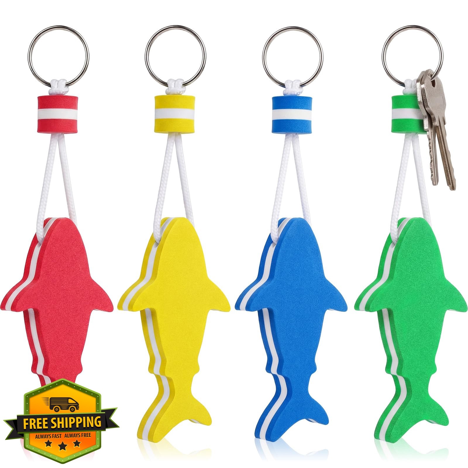 Tondiamo Shark Floating Keychains Foam Float 4 Pcs Green Blue Red Yellow