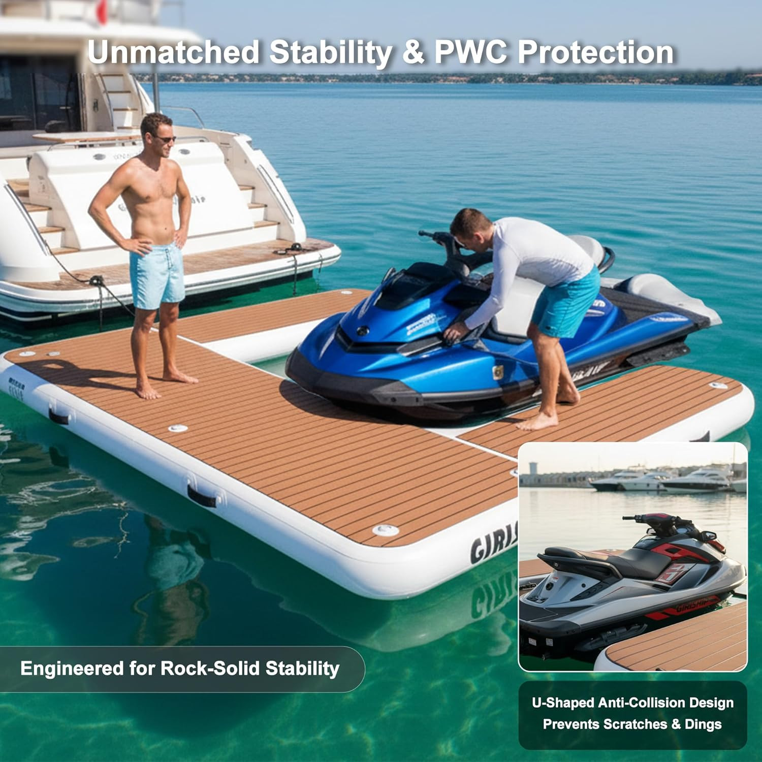 Inflatable Jet Ski Dock, Heavy Duty Floating PWC Docking Station with Non-Slip E