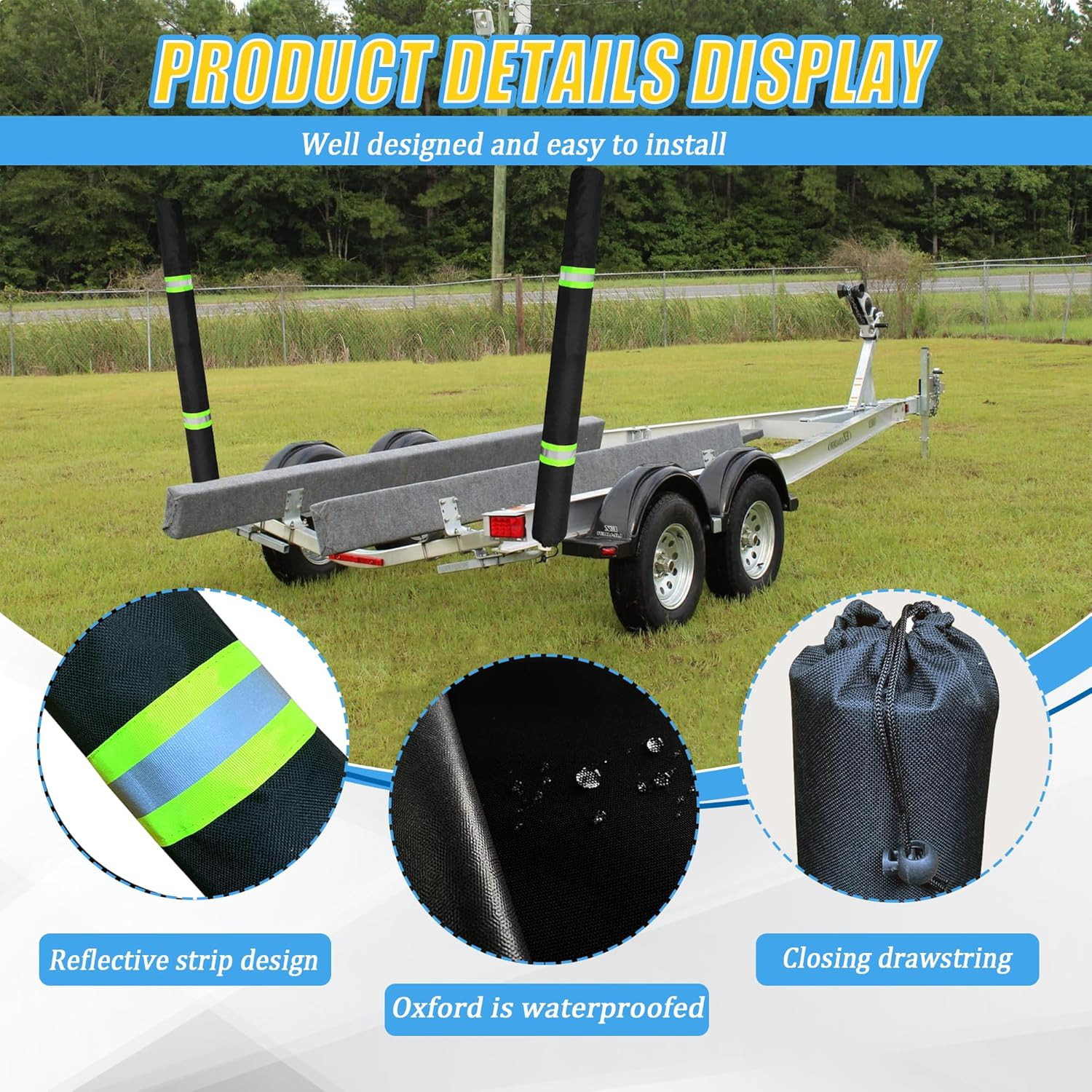 36 Inch Thickened Foam Boat Trailer Guide Pole Pad and Cover with Capped End and